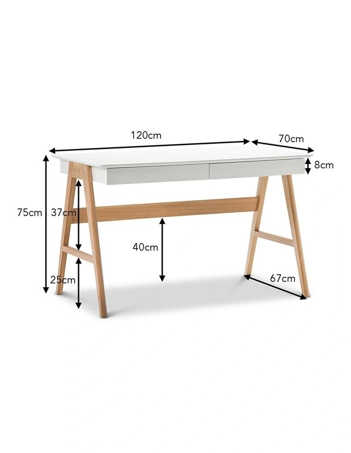 Aleksander 2 Drawer Writing Desk in White & Oak image 6