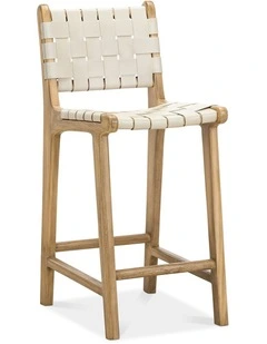 Lazie Woven Leather Counter Bar Stool in Ivory Cream