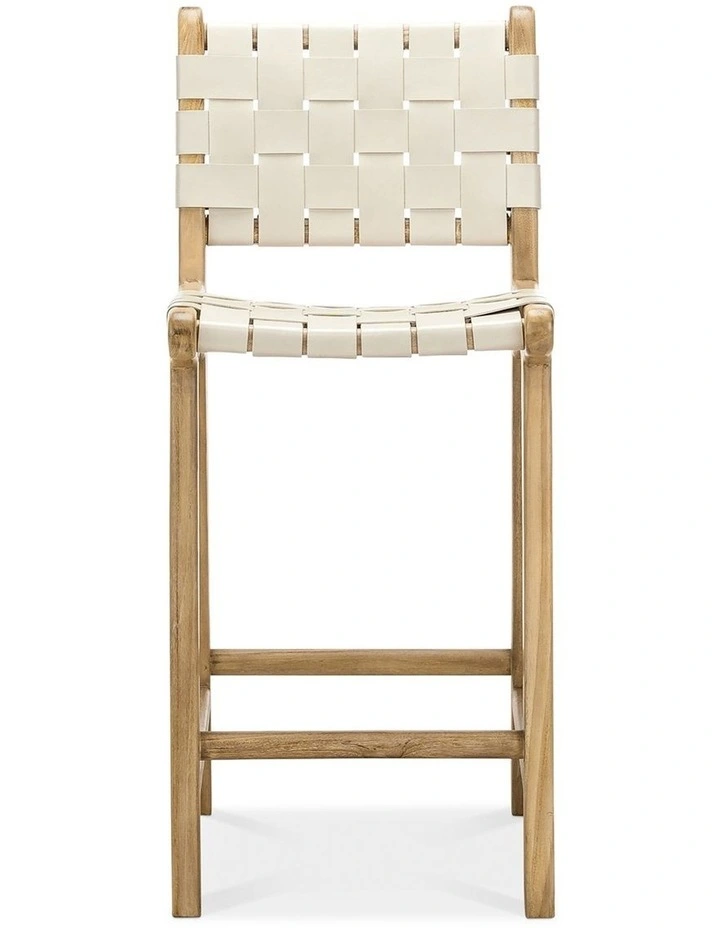 Lazie Woven Leather Counter Bar Stool in Ivory Cream image 2