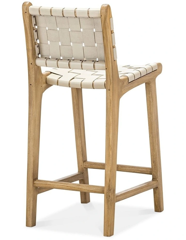 Lazie Woven Leather Counter Bar Stool in Ivory Cream image 4