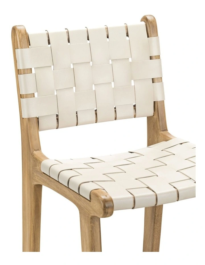Lazie Woven Leather Counter Bar Stool in Ivory Cream image 5