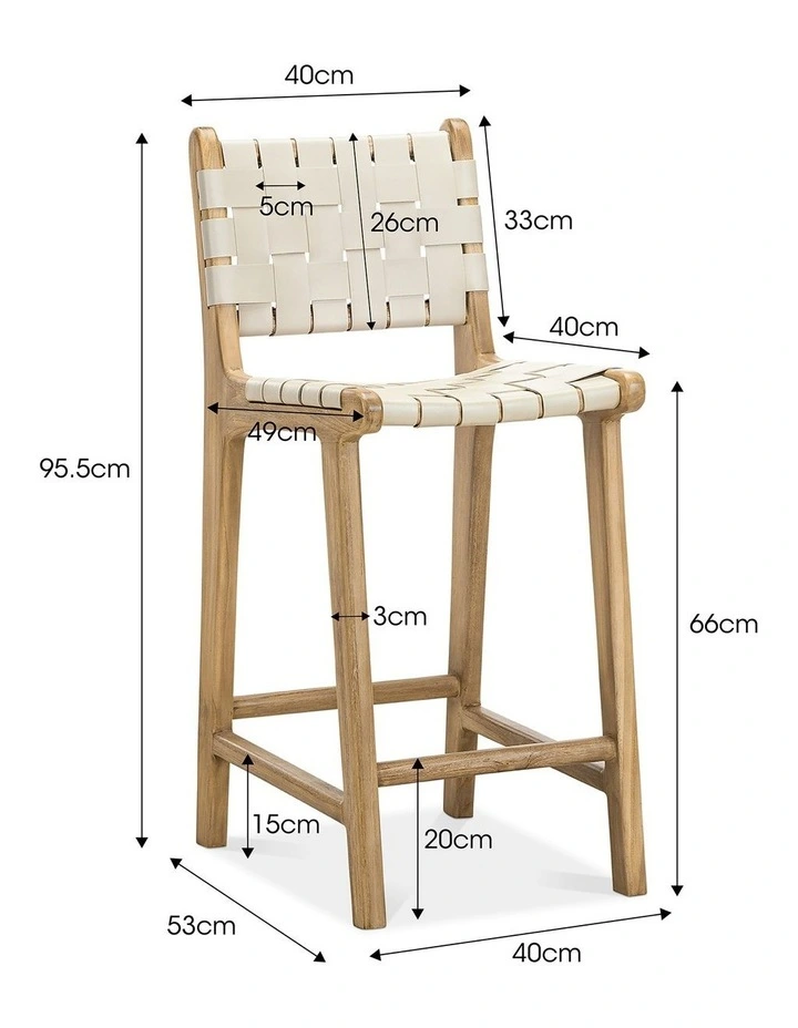Lazie Woven Leather Counter Bar Stool in Ivory Cream image 6