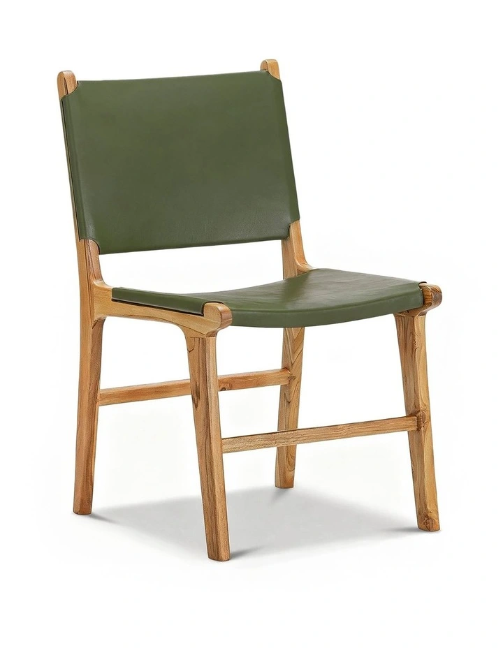 Casey Flat Leather Dining Chairs Set Of 2 in Olive Green image 1