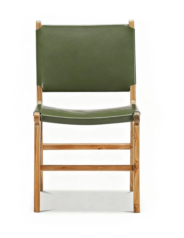 Casey Flat Leather Dining Chairs Set Of 2 in Olive Green image 2