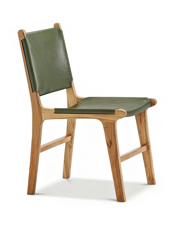 Casey Flat Leather Dining Chairs Set Of 2 in Olive Green image 3