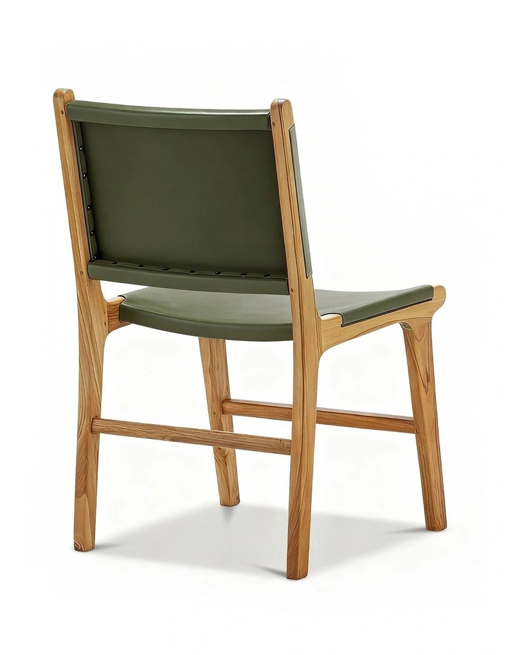 Casey Flat Leather Dining Chairs Set Of 2 in Olive Green image 4