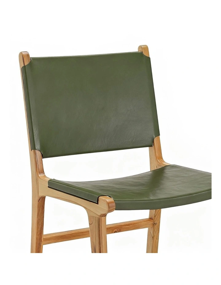 Casey Flat Leather Dining Chairs Set Of 2 in Olive Green image 5