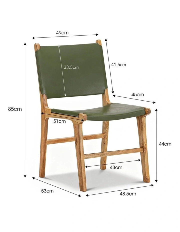 Casey Flat Leather Dining Chairs Set Of 2 in Olive Green image 7