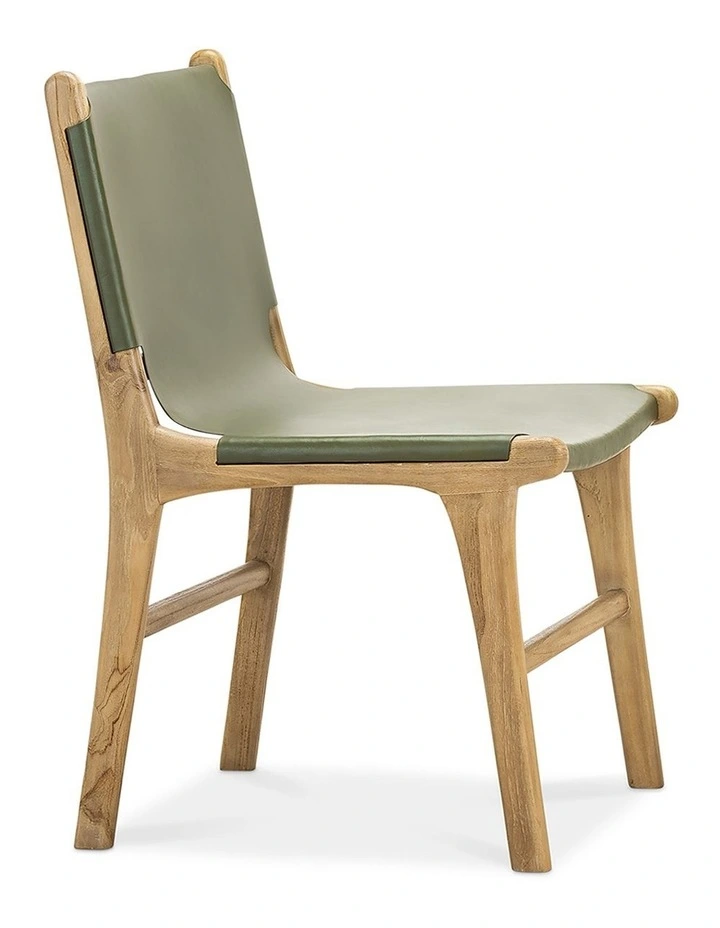 Lazie Leather Sling Dining Chair Set Of 2 in Olive Green image 2