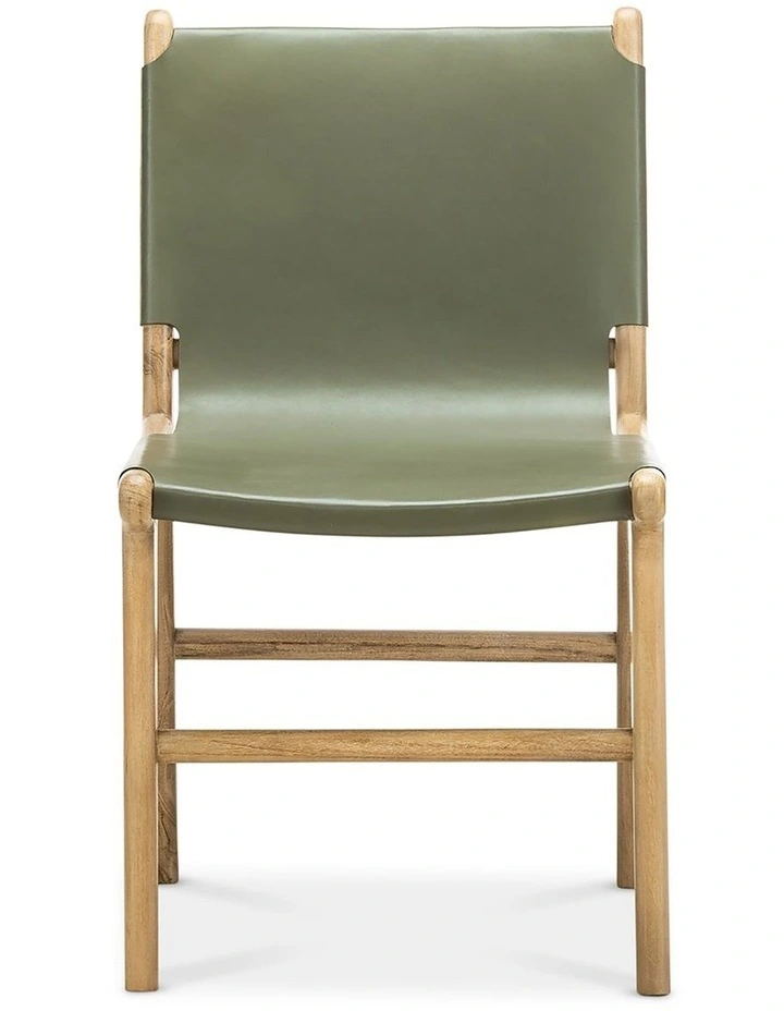 Lazie Leather Sling Dining Chair Set Of 2 in Olive Green image 3