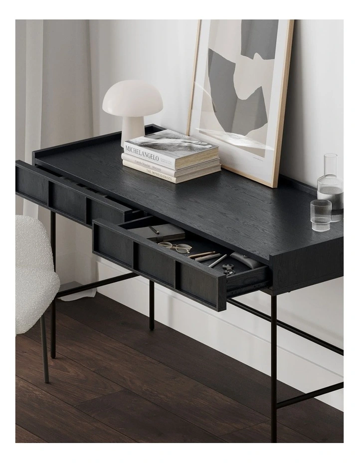 Linea 2 Drawer Desk 140cm in Black Oak image 3