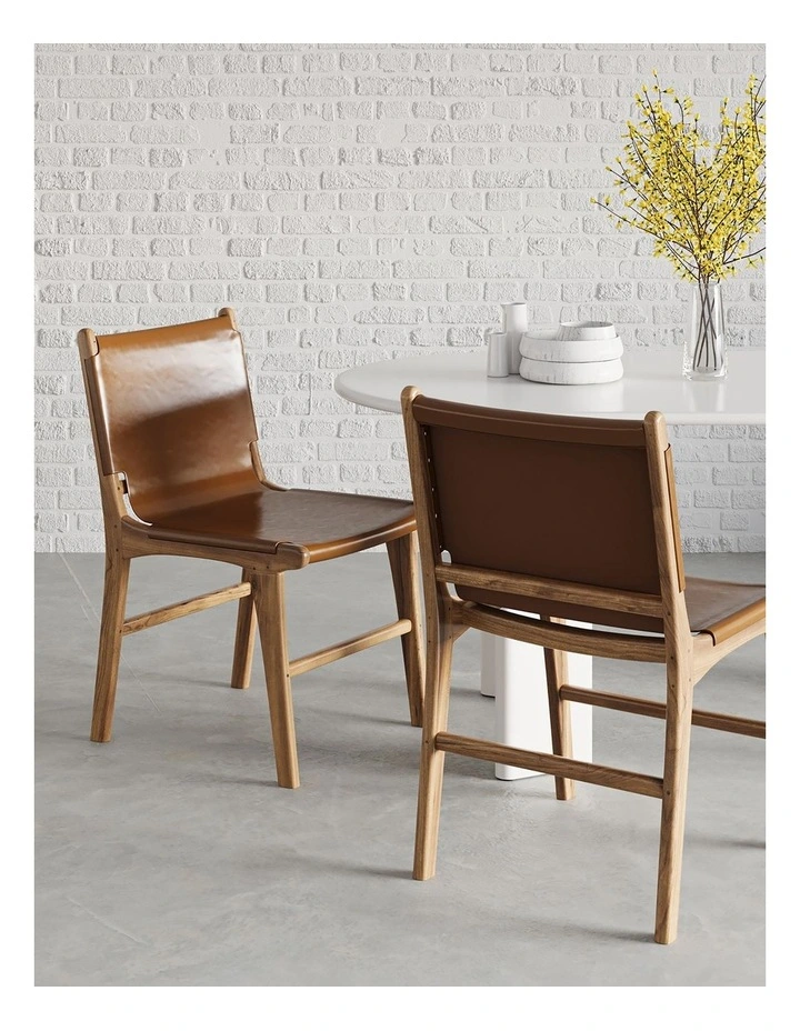 Lazie Leather Sling Dining Chair Set Of 2 in Coco Tan image 2