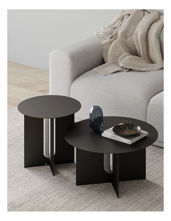 Kiyo Round Steel Coffee Table In Matte Black image 2