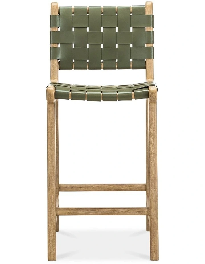 Lazie Woven Leather Counter Barstool in Olive Green image 2