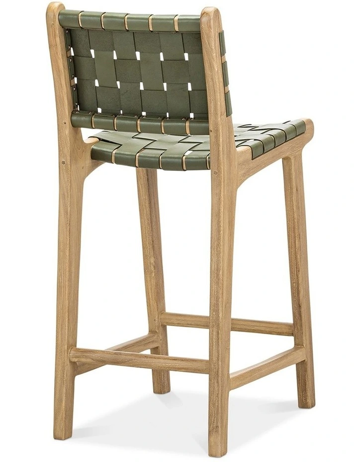 Lazie Woven Leather Counter Barstool in Olive Green image 4