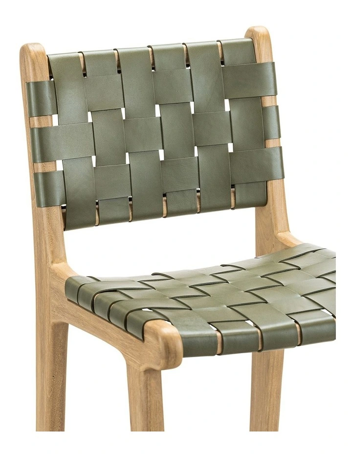 Lazie Woven Leather Counter Barstool in Olive Green image 5