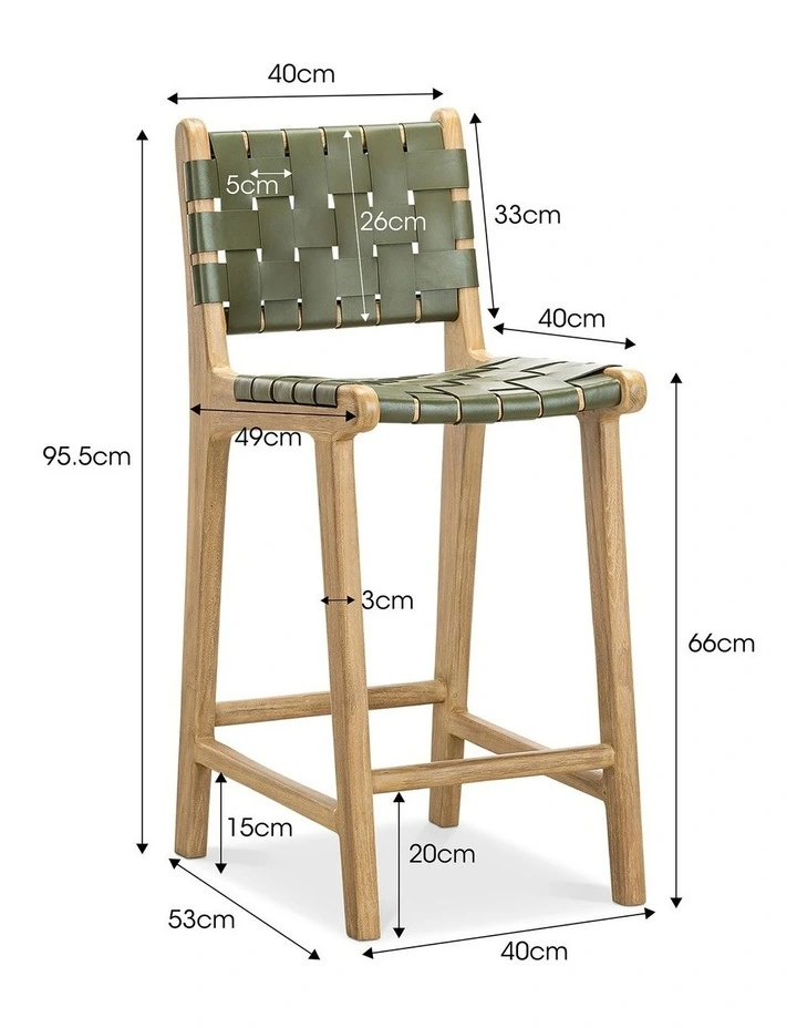 Lazie Woven Leather Counter Barstool in Olive Green image 6