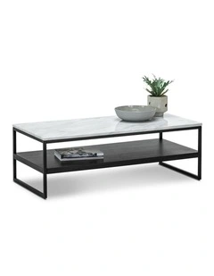 Ebonie White Marble Rectangular Coffee Table In Black