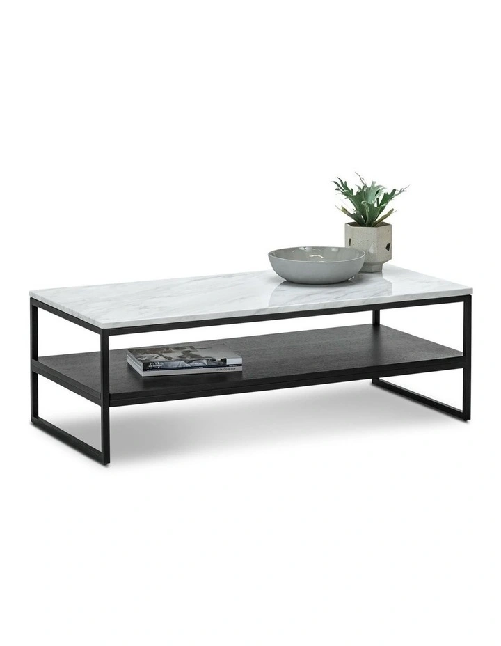 Ebonie White Marble Rectangular Coffee Table In Black image 1
