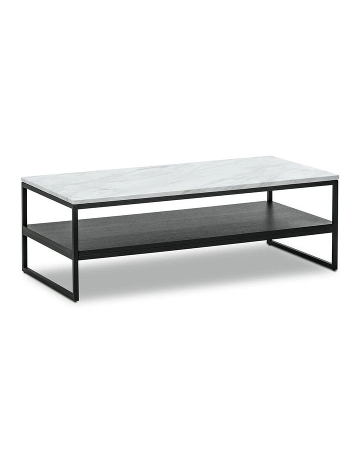 Ebonie White Marble Rectangular Coffee Table In Black image 2