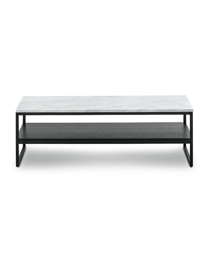 Ebonie White Marble Rectangular Coffee Table In Black image 3