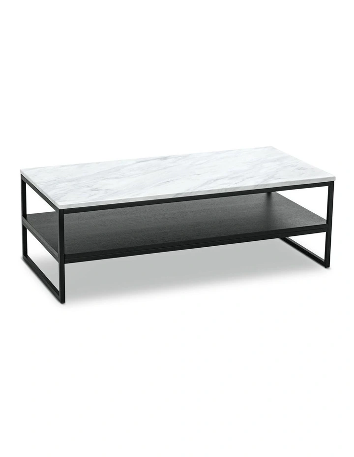Ebonie White Marble Rectangular Coffee Table In Black image 4