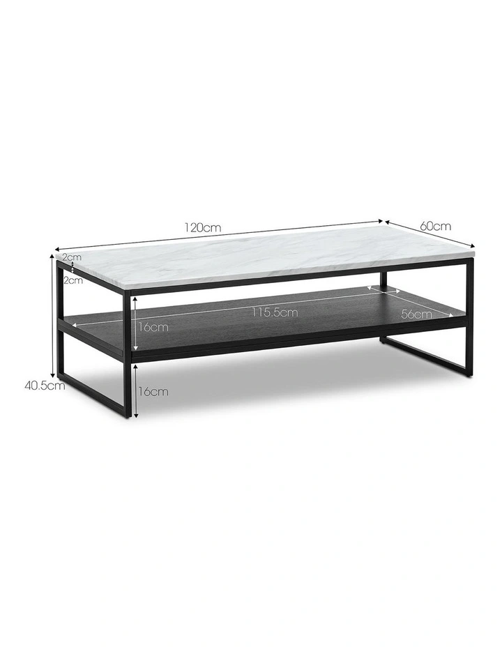 Ebonie White Marble Rectangular Coffee Table In Black image 7