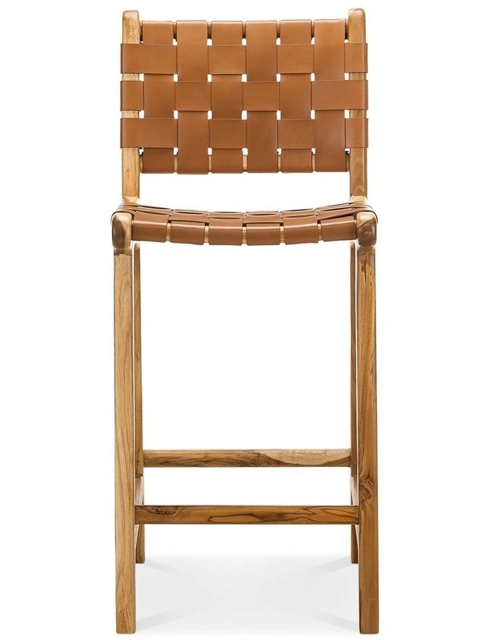 Lazie Woven Leather Counter Bar Stool in Coco Tan image 2