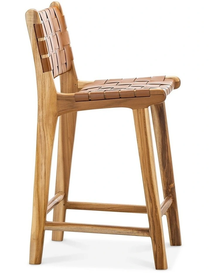 Lazie Woven Leather Counter Bar Stool in Coco Tan image 3