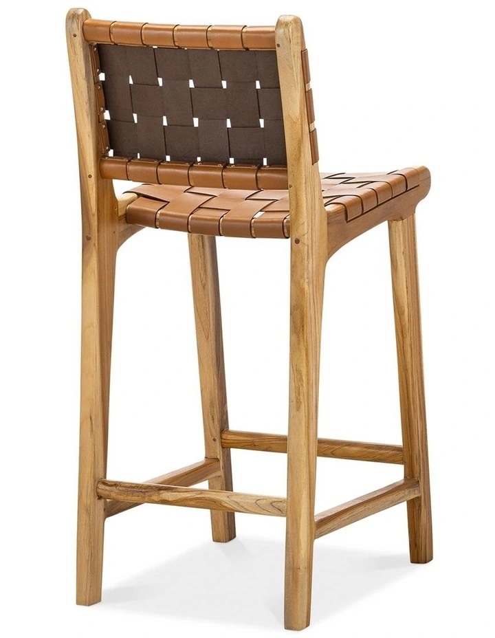 Lazie Woven Leather Counter Bar Stool in Coco Tan image 4