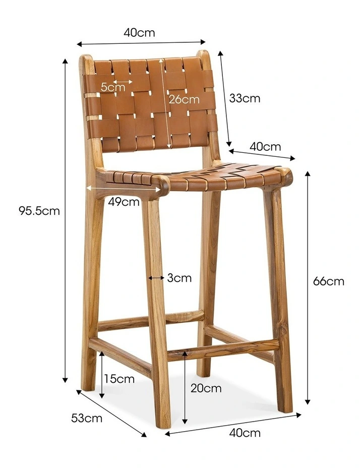 Lazie Woven Leather Counter Bar Stool in Coco Tan image 6