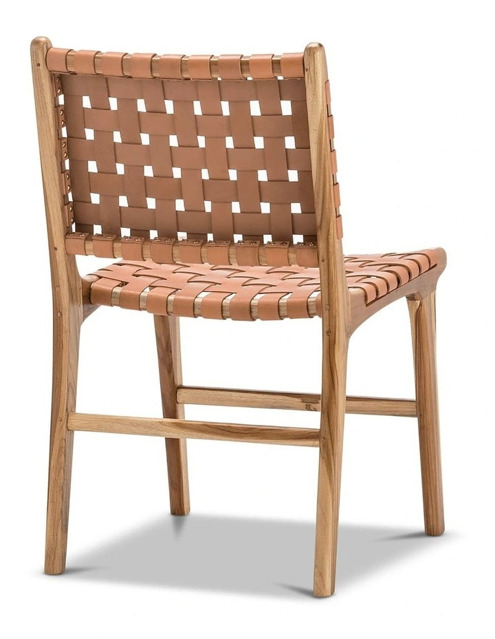 Lazie Leather Strapping Dining Chair Set Of 2 In Teak & Natural Tan image 4