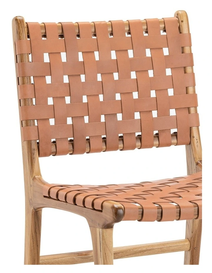 Lazie Leather Strapping Dining Chair Set Of 2 In Teak & Natural Tan image 5
