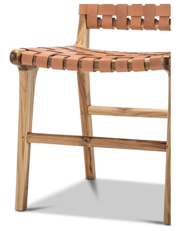 Lazie Leather Strapping Dining Chair Set Of 2 In Teak & Natural Tan image 6