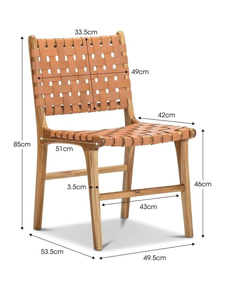 Lazie Leather Strapping Dining Chair Set Of 2 In Teak & Natural Tan image 7
