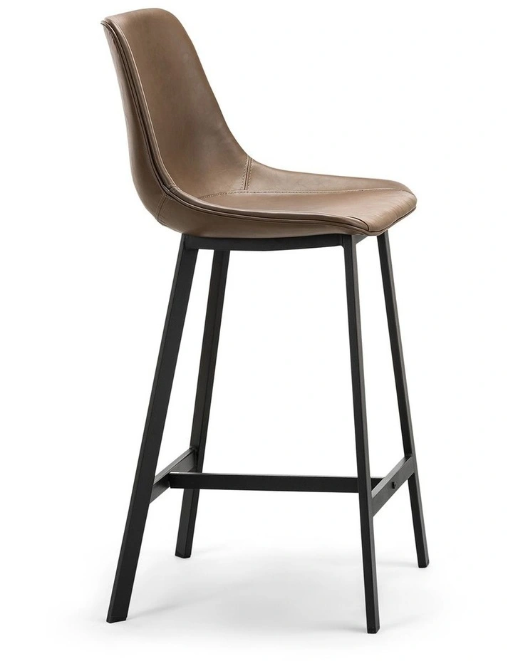 Hanns Premium Vegan Leather High Back Barstool 67cm Set Of 2 In Mocha Brown image 3