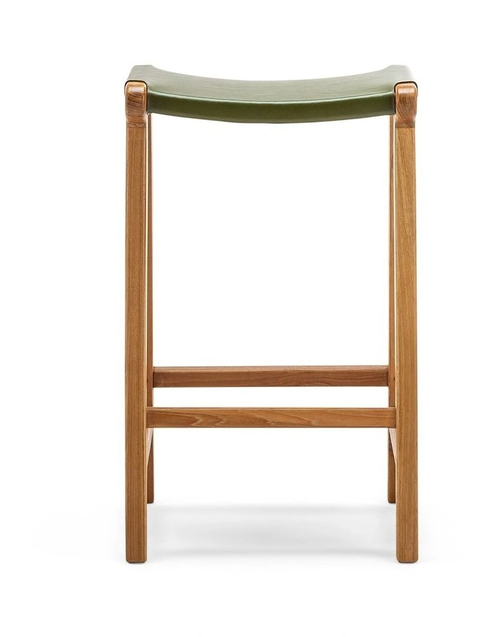 Casey Flat Leather Barstool 66cm In Olive Green image 2