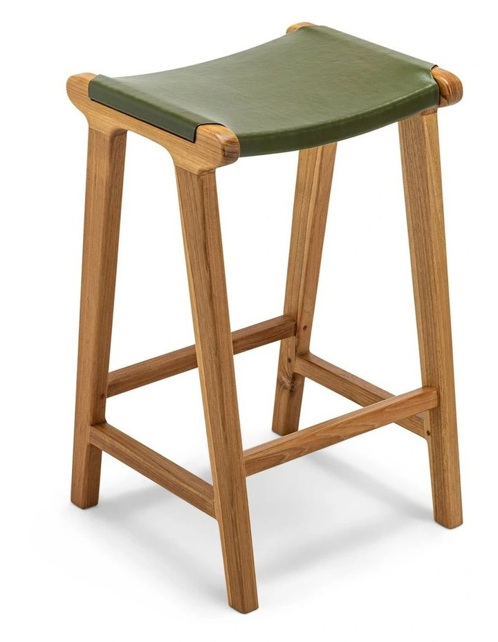 Casey Flat Leather Barstool 66cm In Olive Green image 3