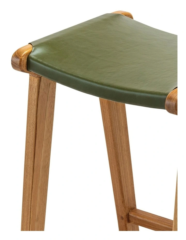 Casey Flat Leather Barstool 66cm In Olive Green image 4