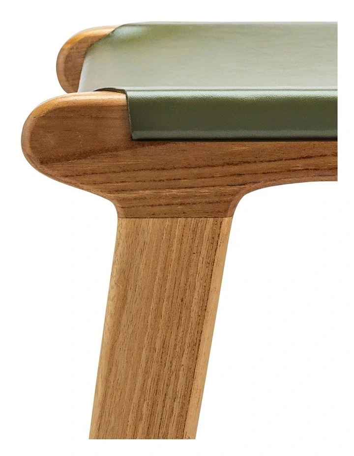 Casey Flat Leather Barstool 66cm In Olive Green image 5