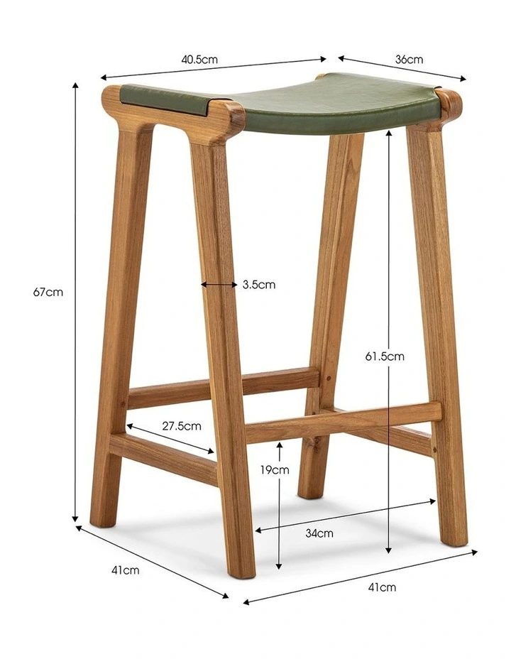 Casey Flat Leather Barstool 66cm In Olive Green image 7