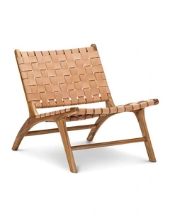 Lazie Leather Strapping Lounge Chair In Teak & Natural Tan