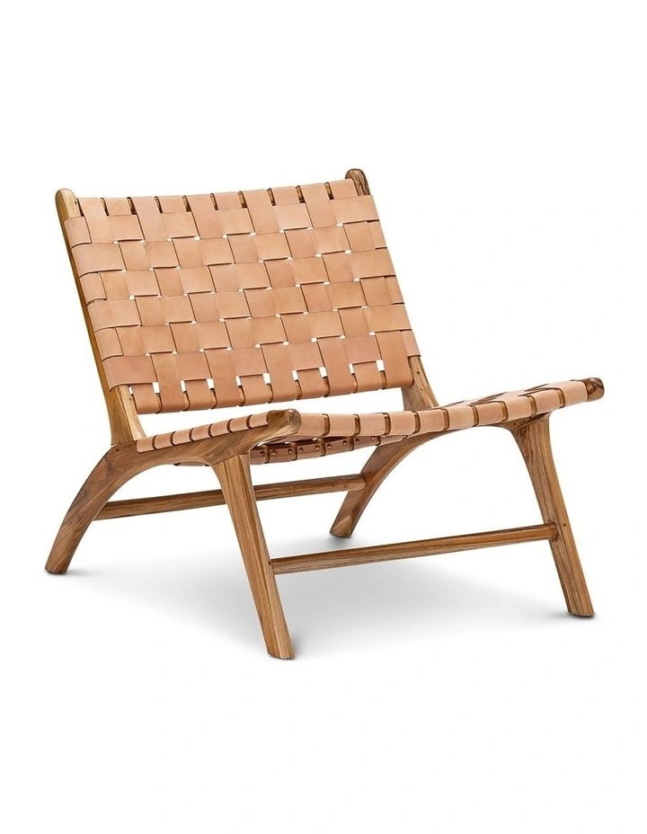 Lazie Leather Strapping Lounge Chair In Teak & Natural Tan image 1