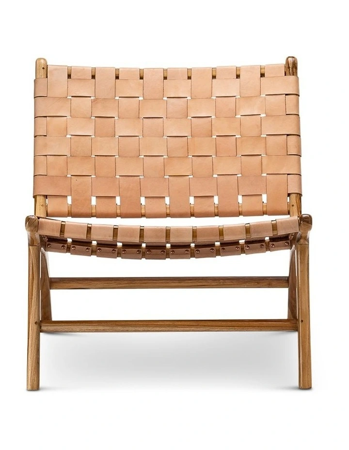 Lazie Leather Strapping Lounge Chair In Teak & Natural Tan image 2