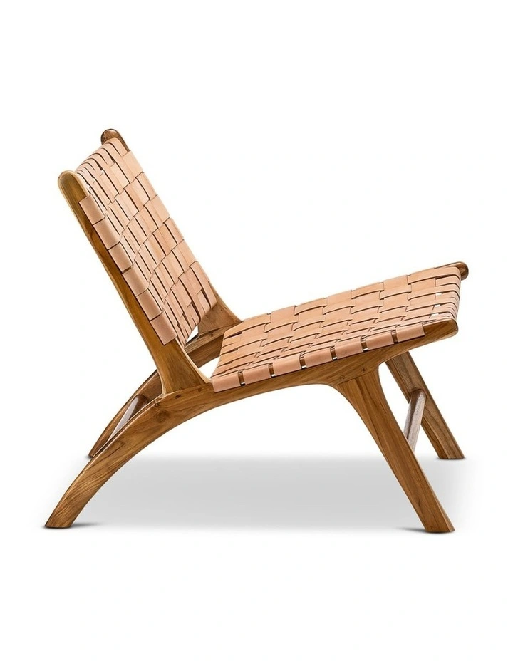 Lazie Leather Strapping Lounge Chair In Teak & Natural Tan image 3