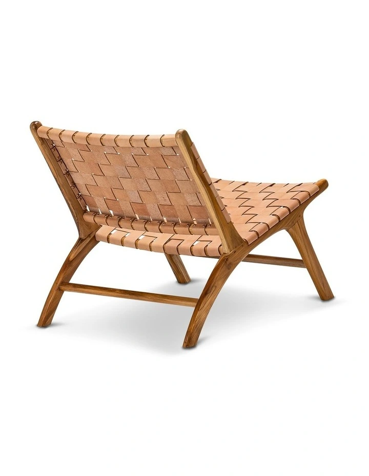 Lazie Leather Strapping Lounge Chair In Teak & Natural Tan image 4