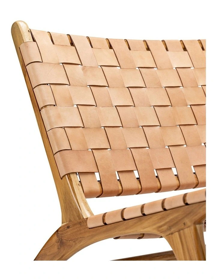 Lazie Leather Strapping Lounge Chair In Teak & Natural Tan image 5
