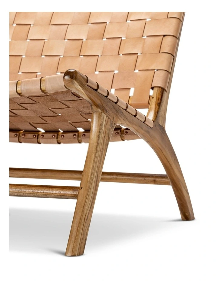 Lazie Leather Strapping Lounge Chair In Teak & Natural Tan image 6