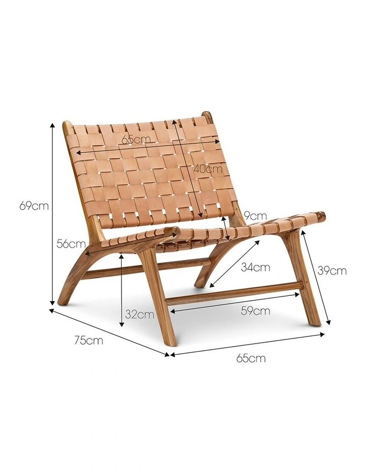 Lazie Leather Strapping Lounge Chair In Teak & Natural Tan image 7