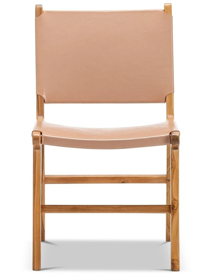 Casey Flat Leather Dining Chairs Set Of 2 In Nude Tan image 2